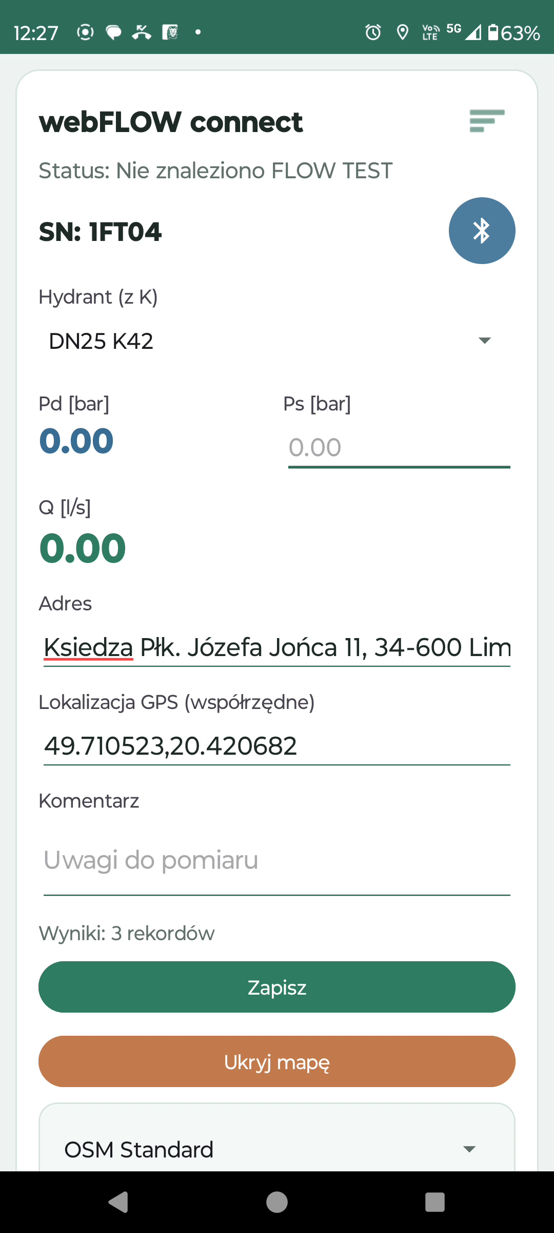Printscreen aplikacji webFLOW connect